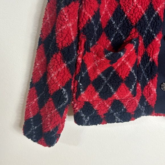 Tommy Hilfiger Fluffy Blue and Red Argyle Button Front Jacket Size large - Picture 3 of 10